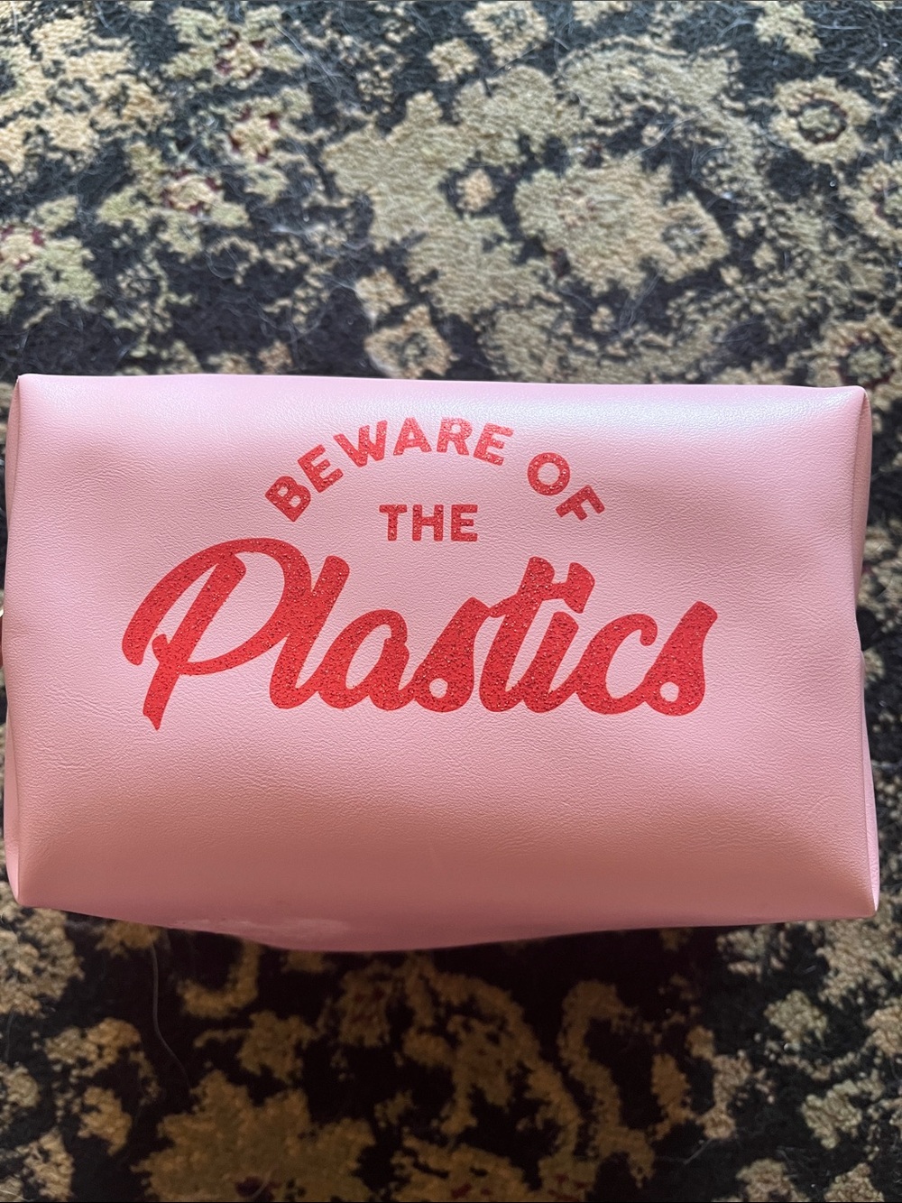 Pink 'Beware of the Plastics' Cosmetic Pouch